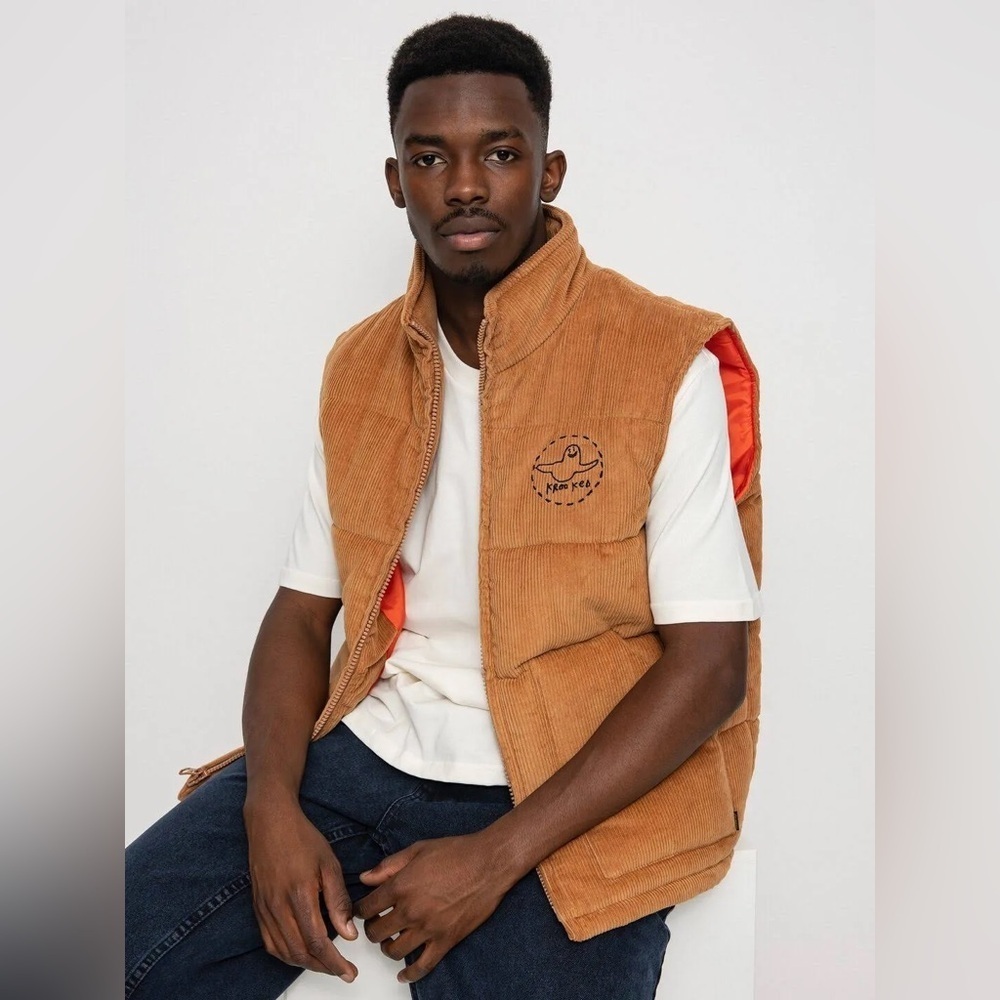 Krooked Trinity Khaki Corduroy Puffer Vest Brown Men’s Size Small Streetwear